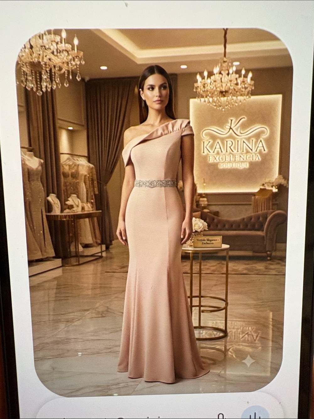 Aspeed Nude Beaded Sash Evening Gown
